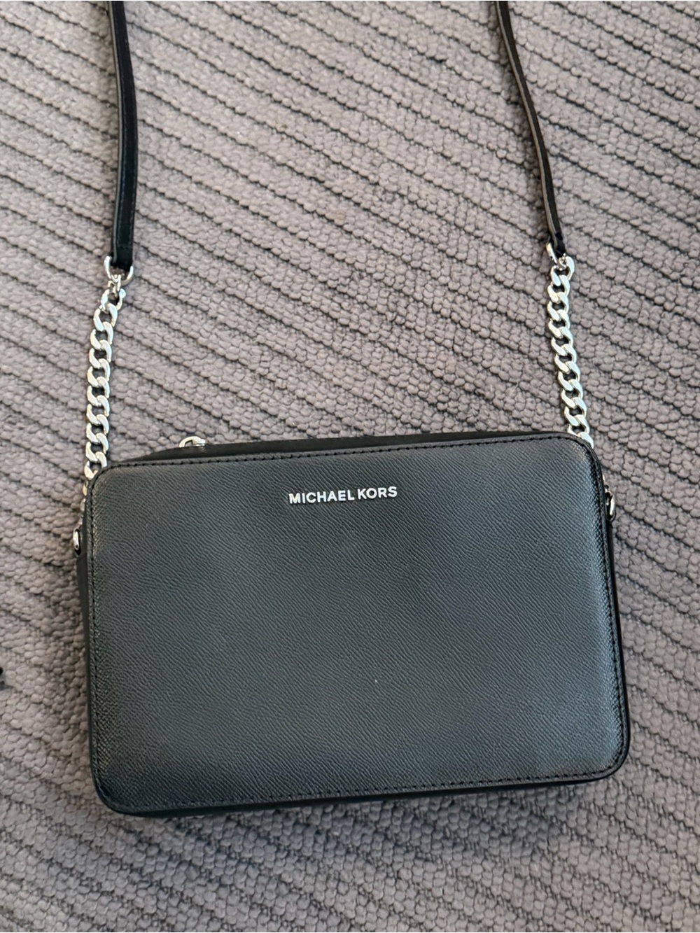 NWT Michael Kors Black Leather Crossbody with Silver Chain